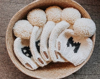 The Monogram Classic English Boxwood Hat with Pom Pom // Custom Letter Hand Knit Beanie // Infant-Baby-Child-Kid-Adult