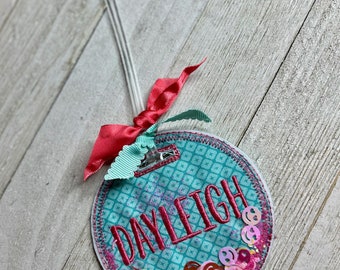 Personalized Glitter Name Bag Tag for Backpack, Lunchbox, Water Bottle, Bogg Bag | Fabric Embroidery Tag | Retro Back to School | Monogram