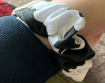 Black and White Cow Spot Scrunchie Apple Watch Band, Fitbit Versa, Galaxy Smartwatch, Skin Friendly Strap, 20mm, 22mm, Replacement