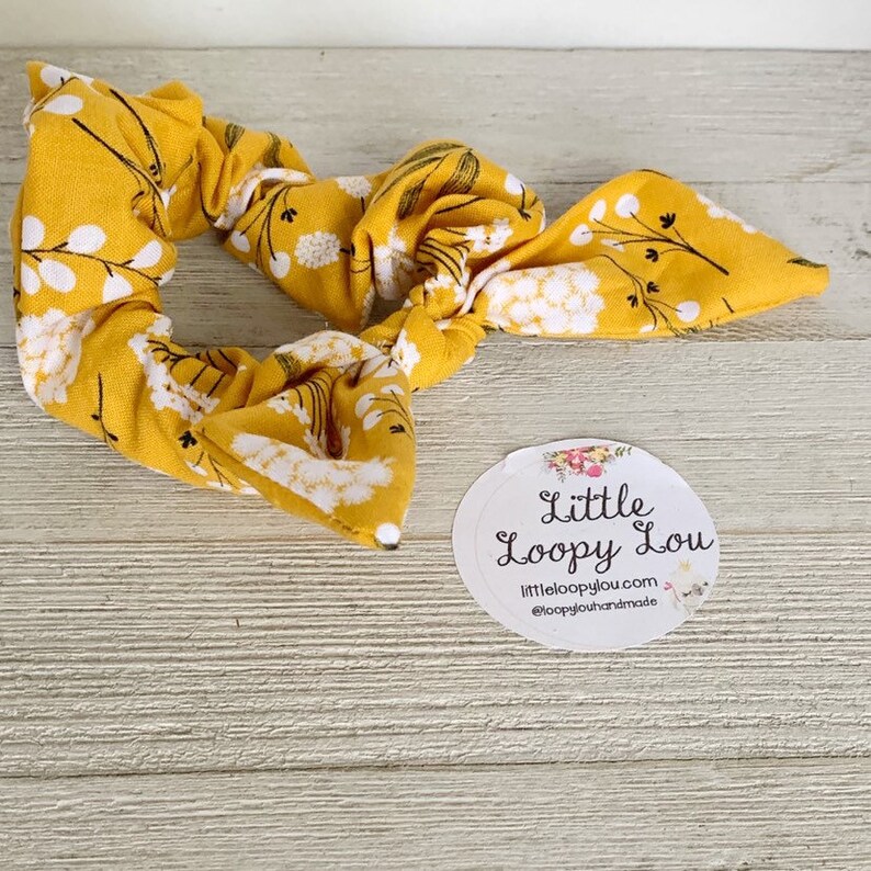 Scrunchie Bracelet 90s fashion Mustard Yellow Cotton Blossom Scrunchy Little Loopy Lou cute hair accessory Pony Tail Holder