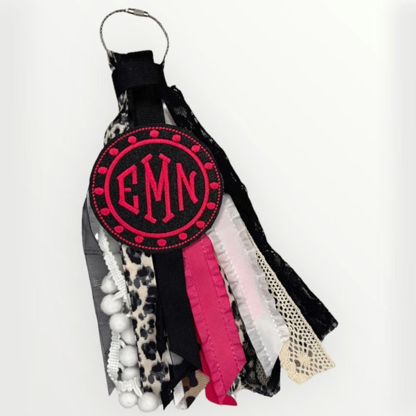Hot Pink Black Color Bogg Bag Ribbon Tassel, Embroidery Monogram Bogg Bag Accessories, Initial Charm, Custom Bag Tag, Backpack Tag, Keychain