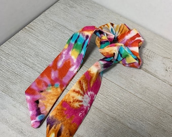 Tie Dye Cotton Scrunchy Hair Tie, Ponytail Holder, Knot Bow, Hair Scarf, Gift for Best Friend