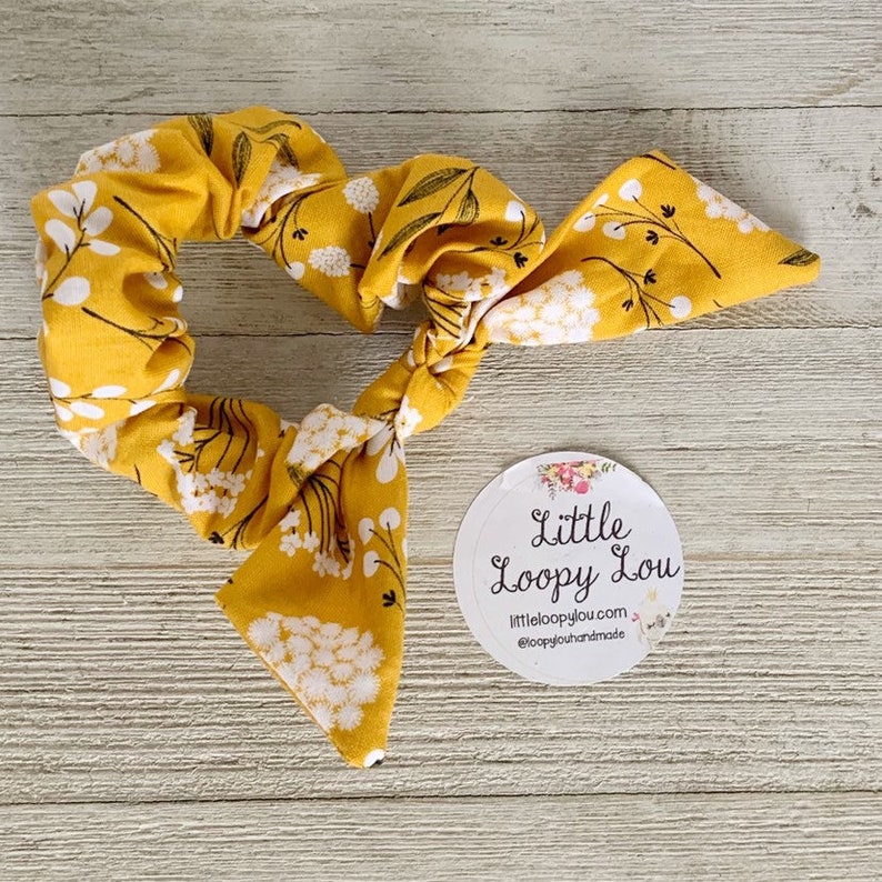 Scrunchie Bracelet 90s fashion Mustard Yellow Cotton Blossom Scrunchy Little Loopy Lou cute hair accessory Pony Tail Holder