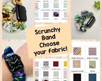 Custom Scrunchie Smartwatch Band, Stretchy Apple Watch Strap, Skin Friendly, Fitbit Versa, Galaxy, 20mm, 22mm, 38mm, 40mm, 42mm, 44mm, 49mm