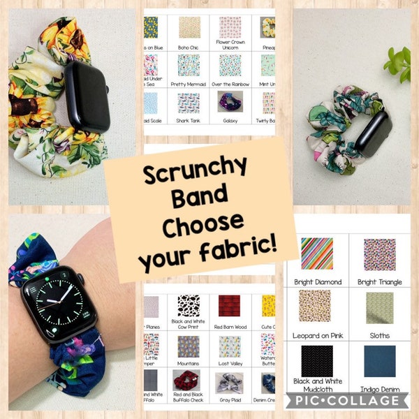 Custom Scrunchie Smartwatch Band, Stretchy Apple Watch Strap, Skin Friendly, Fitbit Versa, Galaxy, 20mm, 22mm, 38mm, 40mm, 42mm, 44mm, 49mm