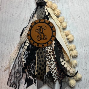 Leopard Animal Print, Brown Embroidery Monogram Bogg Bag Accessories, Initial Charm, Custom Bag Tag, Backpack, Ribbon Bag Tassel