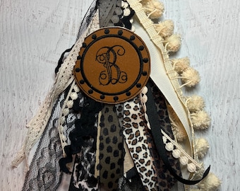 Leopard Animal Print, Brown Embroidery Monogram Bogg Bag Accessories, Initial Charm, Custom Bag Tag, Backpack, Ribbon Bag Tassel