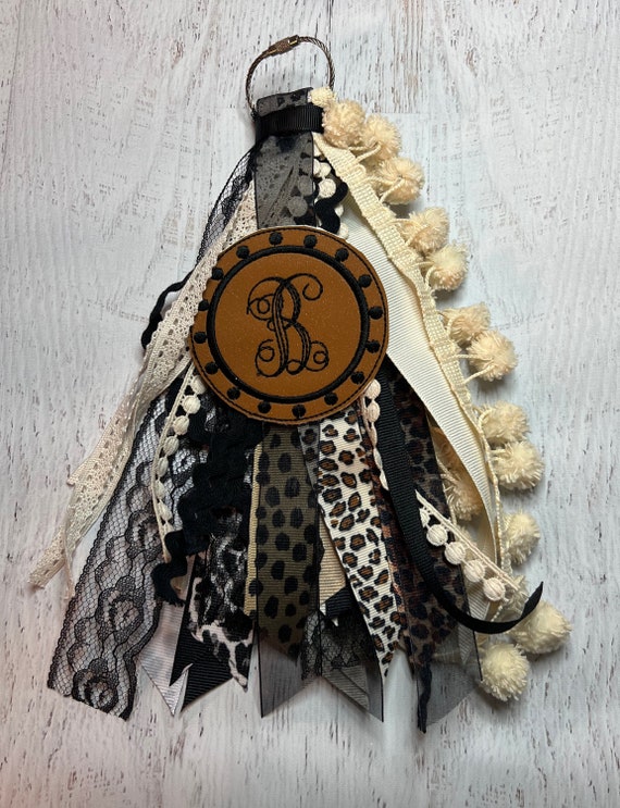 Leopard Animal Print, Brown Embroidery Monogram Bogg Bag Accessories, Initial Charm, Custom Bag Tag, Backpack, Ribbon Bag Tassel