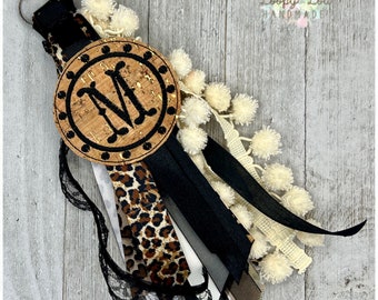 Leopard Animal Print, Western Embroidery Monogram Bogg Bag Accessories, Cork Initial Charm, Custom Backpack Tag, Ribbon Bag Tassel, Keychain