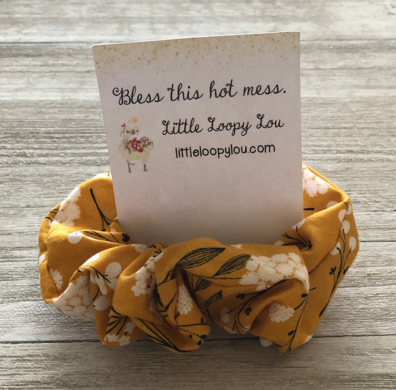 Scrunchie Bracelet 90s fashion Mustard Yellow Cotton Blossom Scrunchy Little Loopy Lou cute hair accessory Pony Tail Holder