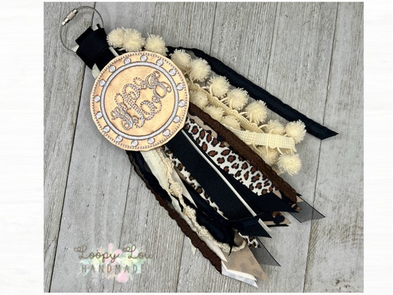 Monogram Ribbon Tassel, Rose Gold, Leopard Print Bag Charm