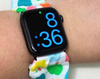 Neon Apple Scrunchy Watch Band Apple Watch Band, Fitbit Versa, Galaxy Smartwatch, Skin Friendly Strap, 20mm, 22mm