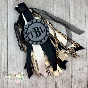 Leopard Animal Print, Gray Embroidery Monogram Bogg Bag Accessories, Initial Charm, Custom Backpack Tag, Ribbon Tassel, Keychain image 2