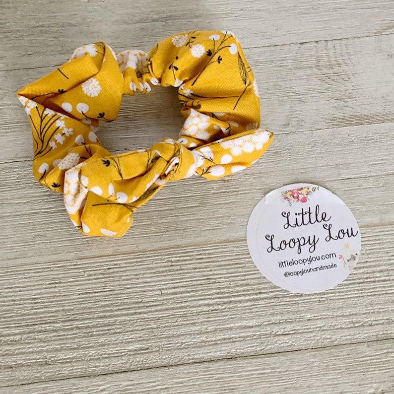 Scrunchie Bracelet 90s fashion Mustard Yellow Cotton Blossom Scrunchy Little Loopy Lou cute hair accessory Pony Tail Holder