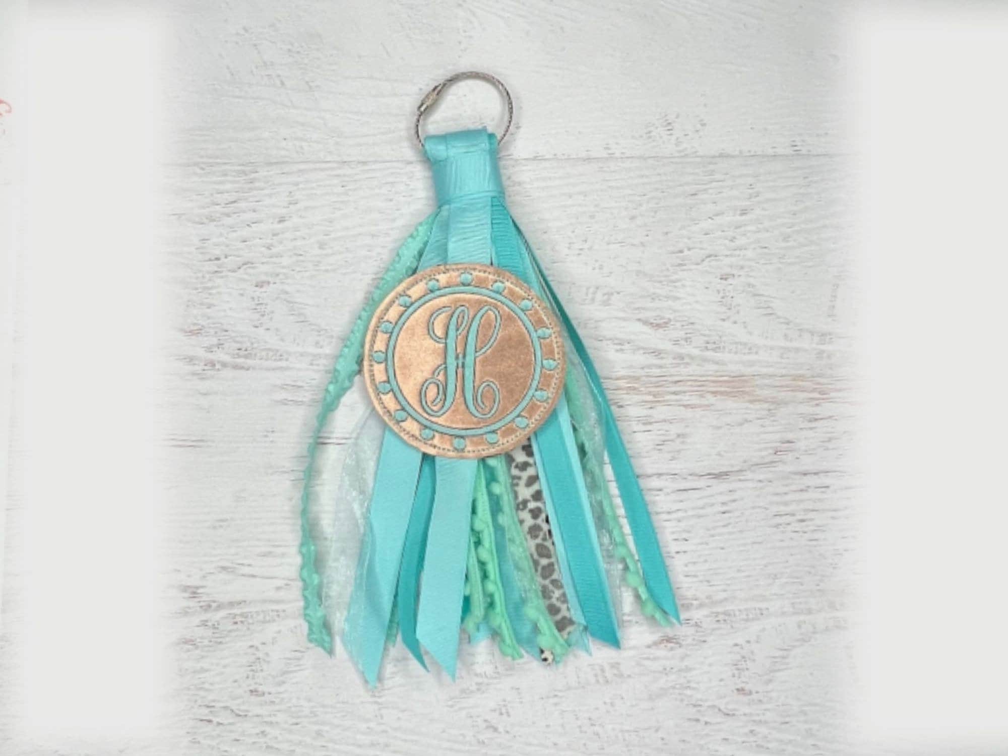 Rose Gold Aqua Bogg Bag Ribbon Tassel, Embroidery Monogram Bogg Bag Accessories, Initial Charm, Custom Bag Tag, Backpack Tag, Purse Keychain