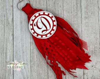 Red and White Bogg Bag, Embroidery Monogram Bogg Bag Accessories, Initial Charm, Custom Bag Tag, Backpack Tag, Ribbon Bag Tassel, Keychain