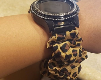 Leopard Animal Print Scrunchy Watch Band Apple Watch Band, Fitbit Versa, Galaxy Smartwatch, Skin Friendly Strap, 20mm, 22mm