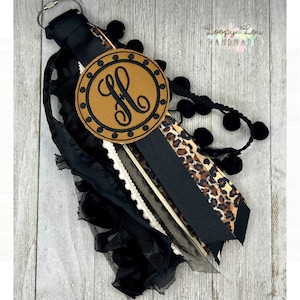 Leopard Animal Print, Embroidery Monogram Bogg Bag Accessories, Initial Charm, Custom Bag Tag, Backpack Tag, Ribbon Bag Tassel, Keychain