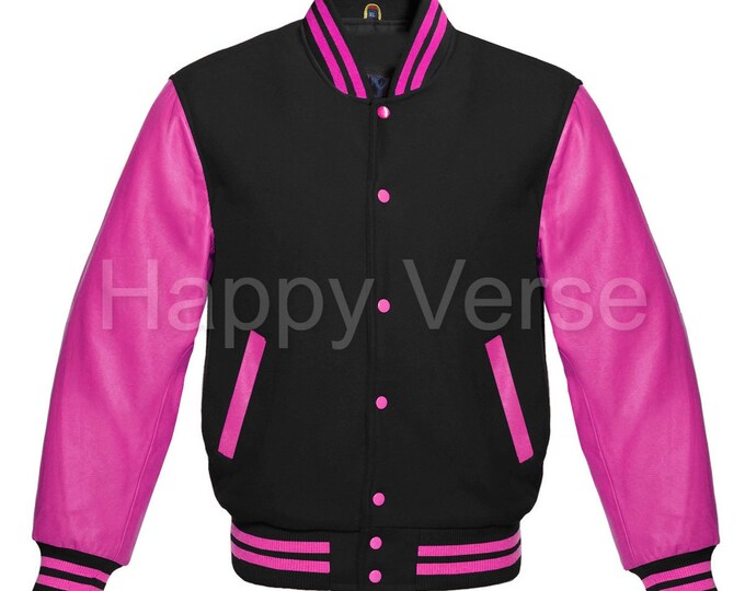 Hot Pink Varsity Jacket Electric College Letterman Coat Baseball Top