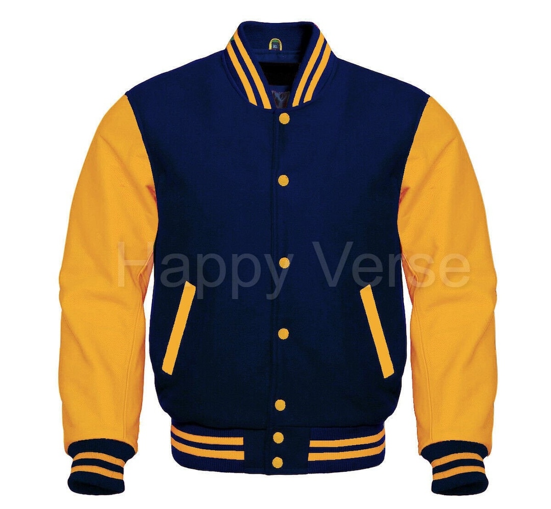 Varsity Baseball Letterman Men Bomber Style Navy Blue Wool and - Etsy