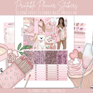 Kit semanal de pegatinas clásicas de Happy Planner IMPRIMIBLE / XOXO Día de San Valentín / Kit de pegatinas de planificador imprimible Cricut Blackout Silhouette File