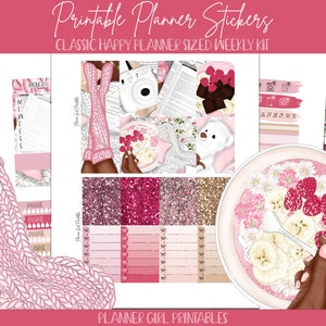 DO DRUKU Zestaw klasycznych naklejek Happy Planner na każdy tydzień | Sunday Vibes Cozy Hygge | Naklejki do cyfrowego planowania Cricut Blackout Silhouette File