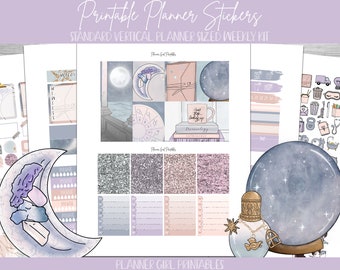 UTSKRIVBARA standard vertikala planeringsklistermärken veckokit | Celestial Moon Child | Digitala planeringsklistermärken Cricut Blackout Silhouette-fil