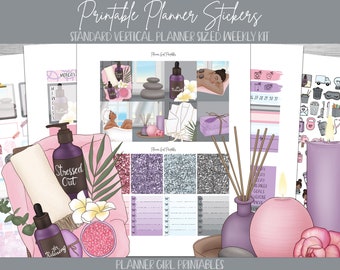 PRINTABLE Standard Vertical Planner Stickers Weekly Kit | Spa Day Relaxing | Digital Planning Stickers Cricut Blackout Silhouette File
