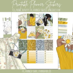 IMPRIMIBLE Happy Planner Classic Pegatinas Kit Semanal / Margaritas Primavera Tiempo / Planificación Digital Pegatinas Cricut Blackout Silhouette File
