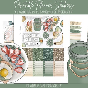 DO DRUKU Zestaw klasycznych naklejek Happy Planner na każdy tydzień | Zdrowe odżywianie Owoce | Naklejki do planowania cyfrowego Cricut Blackout Silhouette File