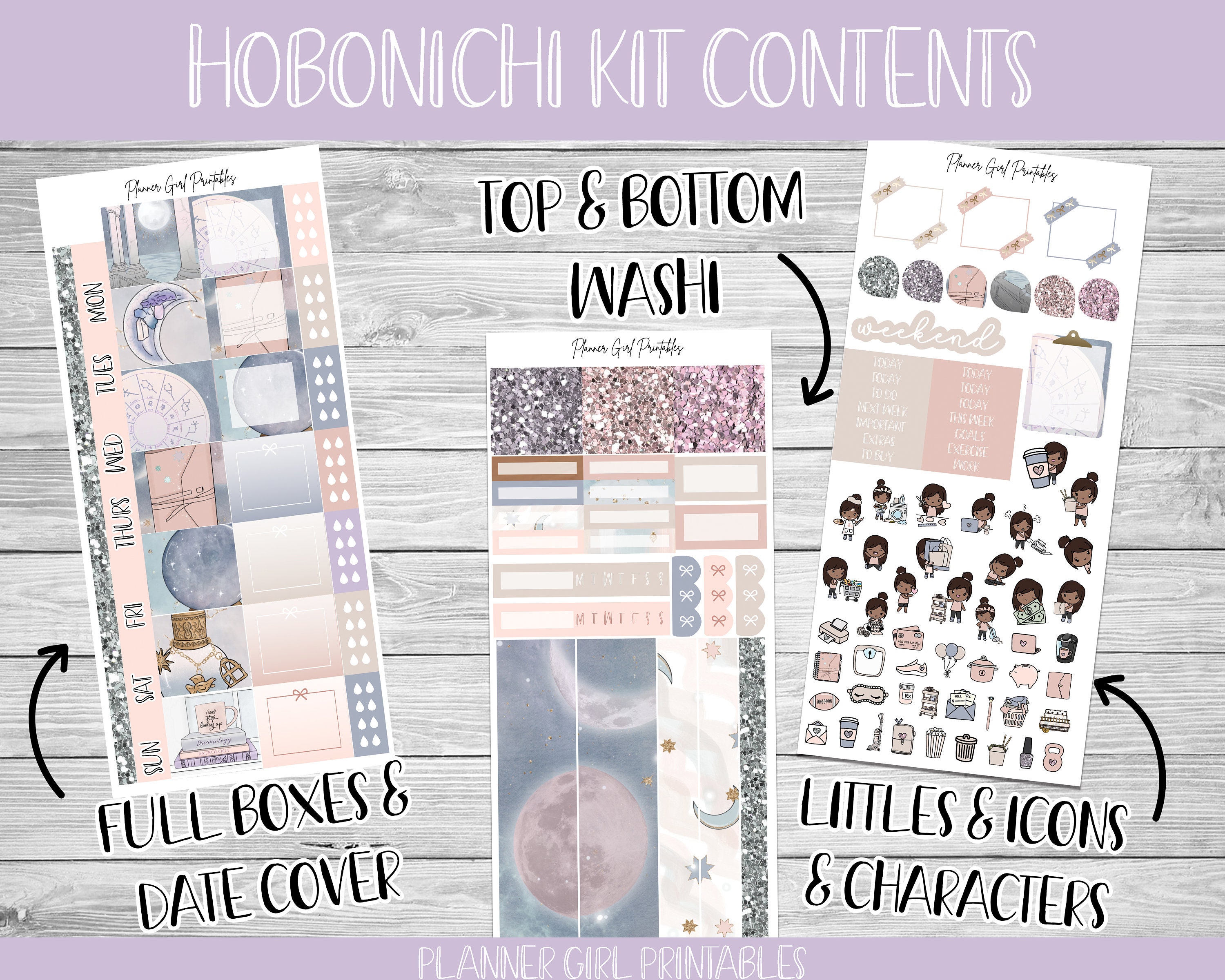 PRINTABLE Hobonichi Weeks Weekly Kit Celestial Full Moon Child Crystals ...