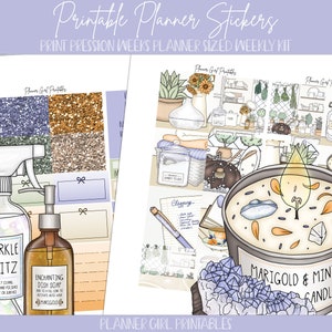 PRINTABLE Print Pression Weeks Weekly Kit | Spring Cleaning House Chores | Digital Planning Stickers Cricut Blackout Silhouette File