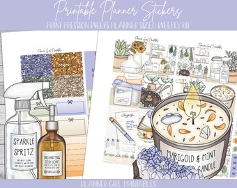 AFDRUKBARE drukpersweken wekelijkse kit | Lenteschoonmaak Huis klusjes | Digitale planning stickers Cricut Blackout silhouet bestand