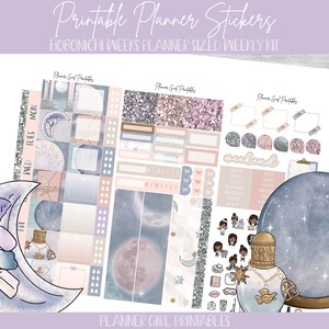 DO DRUKU Zestaw tygodniowy Hobonichi Weeks | Celestial Full Moon Child Crystals | Naklejki do planowania cyfrowego Plik Cricut Blackout Silhouette