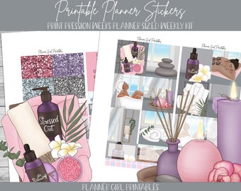PRINTABLE Print Pression Weeks Weekly Kit | Spa Day Relaxing Day Spa | Digital Planning Stickers Cricut Blackout Silhouette File