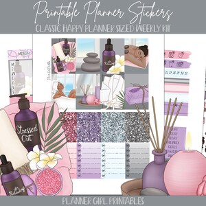 IMPRIMIBLE Happy Planner Classic Pegatinas Kit Semanal / Día de Spa Relajante / Planificación Digital Pegatinas Cricut Blackout Silhouette File
