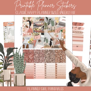 Kit semanal de pegatinas clásicas de Happy Planner IMPRIMIBLE / Fin de semana para quedarse en casa / Pegatinas de planificación digital Cricut Blackout Silhouette File