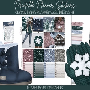 DO DRUKU Zestaw klasycznych naklejek Happy Planner na każdy tydzień | Jazda na łyżwach w zimie | Cyfrowe naklejki do planowania Cricut Blackout Silhouette File