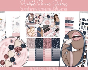 DRUCKBARE Happy Planner Classic Sticker Weekly Kit | Miss Chic Beauty Makeup | Digitale Planung Aufkleber Cricut Blackout Silhouette File