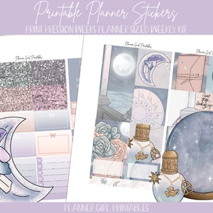 DO DRUKU Zestaw tygodniowy Print Pression Weeks | Celestial Moon Child | Naklejki do planowania cyfrowego Plik Cricut Blackout Silhouette