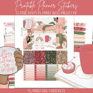 DO DRUKU Zestaw klasycznych naklejek Happy Planner na tydzień | Dzień wolny, relaks, Hygge | Naklejki do planowania cyfrowego Cricut Blackout Silhouette File
