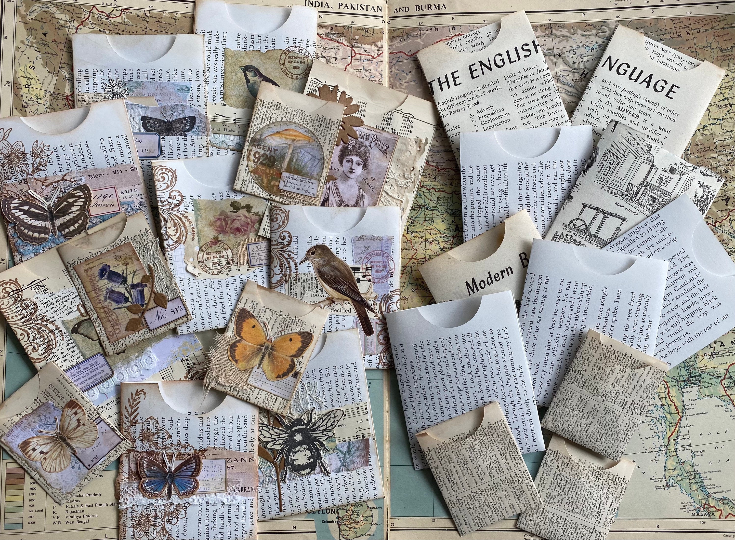 Handmade Junk Journal Pockets. 10 Pack. Junk Journal Supplies. Vintage Book  Page Pockets. 