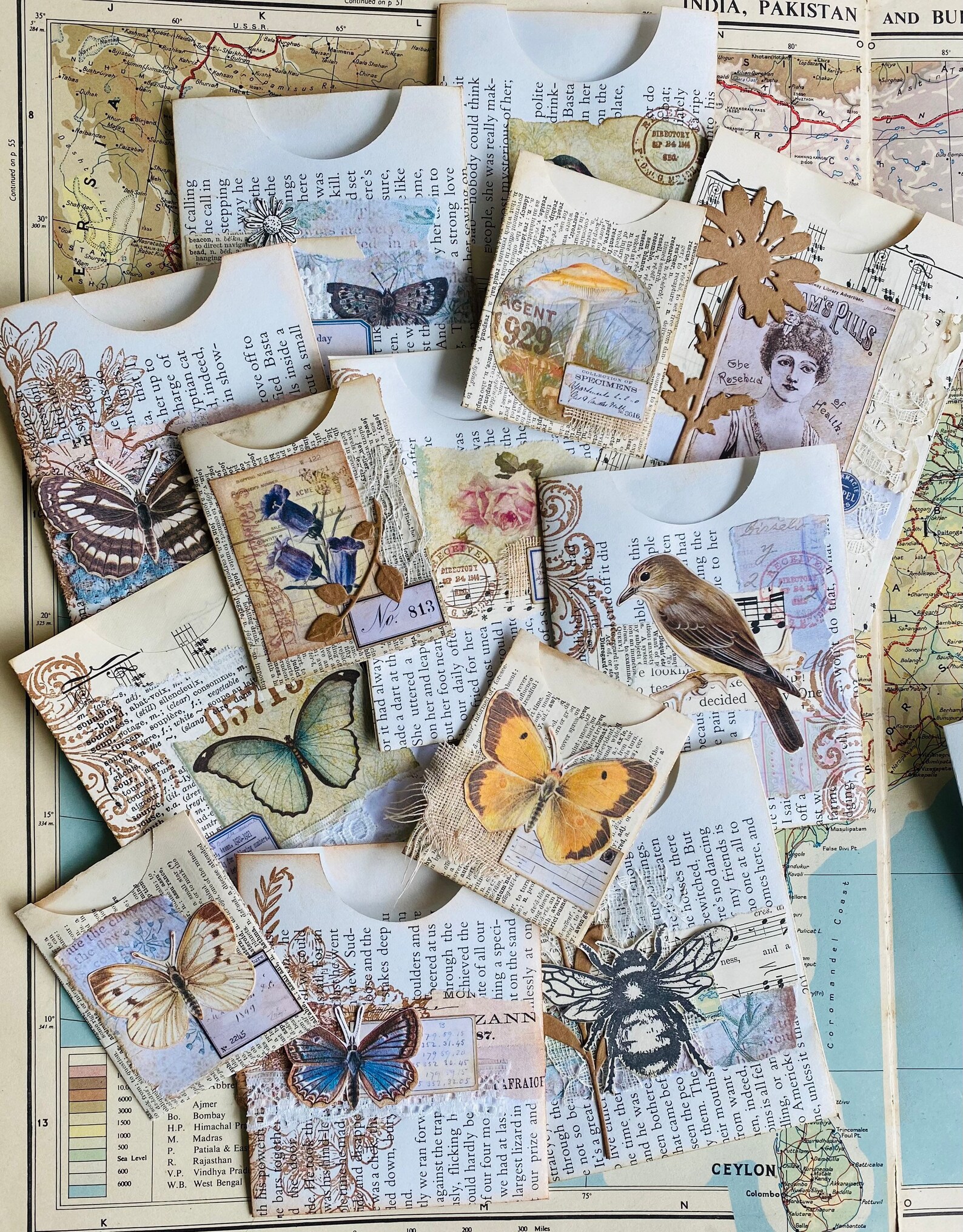 Handmade junk journal pockets. 10 pack. Junk journal supplies. Etsy