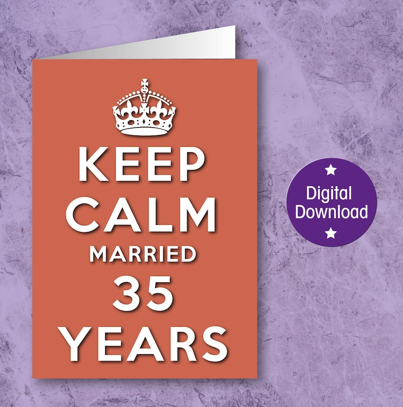 Keep Calm Married 35 Years Coral Wedding Anniversary Card Etsy