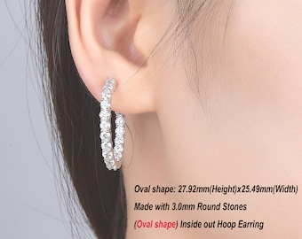 Orecchini A Cerchio Grandi Ovale Donna &ndash; Argento Placcato 925 &ndash; Vintage &ndash; Chiusura A Scatto