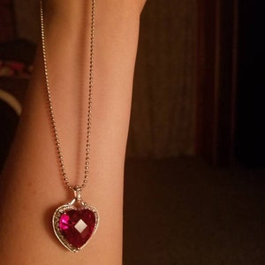 Lab created Ruby Heart Pendant Necklace in Solid Silver 925 with 24 inch sterling silver chain--