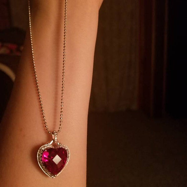 Ruby Heart Pendant Necklace,Heart Pendant Necklacecubic zirconia Heart Pendant for Women, Ruby heart Pendant Silver, Heart Pendant Necklace