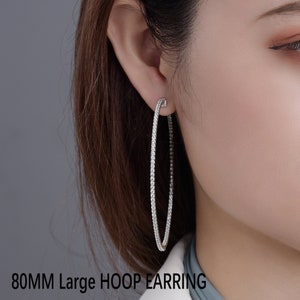 Inside out earring, Large hoop Earring for Women, Big Hoop CZ  Earring,earring,3.14 inches 80mm Large Hoop earring