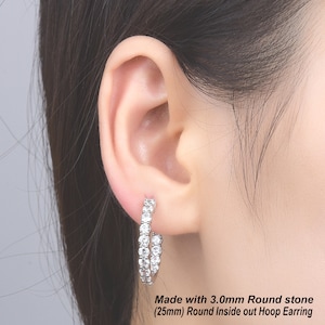 Silver 925 Inside out White CZ earring,Silver 925 CZ Hoop Earring, Lever back Earring, cz hinge Earring, Dangling Earring, CZ Earring