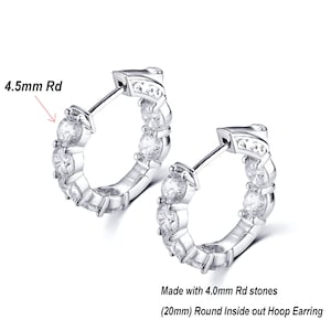 Silver 925 Inside out White CZ earring,Silver 925  4.5mm Round Clear CZ Hoop Earring, Lever back Earring, cz hinge Earring, CZ Earring